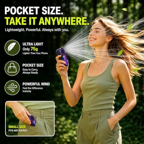 Miuahe Mini Handheld Fan, Ultra Portable Rechargeable Pocket Fan, Powerful USB-C Personal Fan with 6 Speeds, Lightweight Small Fan for Travel, Outdoor, Office — view 4