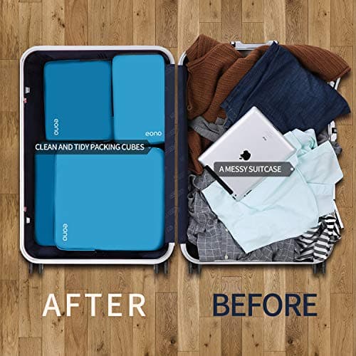 Eono Compression Packing Cubes, Luggage Organiser Set, Extensible Suitcase Organiser, Packing Organisers for Suitcases, Packing Cubes for Travel or Home Storage - Dark Blue, 4 Set — view 6