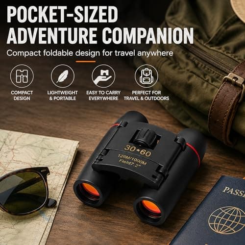 BML Compact Folding Binoculars Pocket Size Mini Travel Binoculars 30x60 for Bird Watching Hiking Camping Concerts Sports Theatre Outdoor Travel and Wildlife Viewing — view 6
