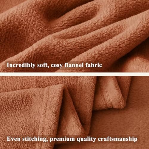 Aisbo Burnt Orange Throws Blanket for Sofas - Single Fluffy Terracotta Blanket Bed Throw Fleece, Warm Soft Rust Flannel Blanket for Couch, 130x150cm — view 5