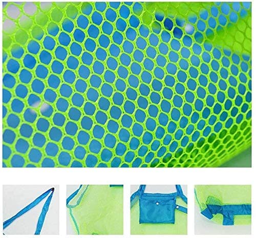 Large Mesh Beach Bag for Toys Sand Away Tote with Zipper for Child Swim Pool Travel Sandy Shoes Wet Towels 18 x 12 x 18inch Green Straps Blue Mesh — view 3