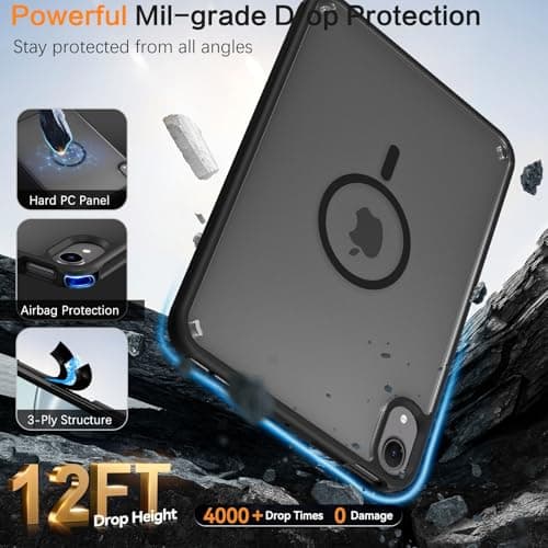 BENTOBEN Magnetic Case for iPad mini 7 A17 Pro 2024/iPad mini 6 2021 8.3 Inch, Translucent Matte Back Military Grade Protection Lightweight Shockproof Cover for iPad mini 7th/6th Generation, Black — view 2