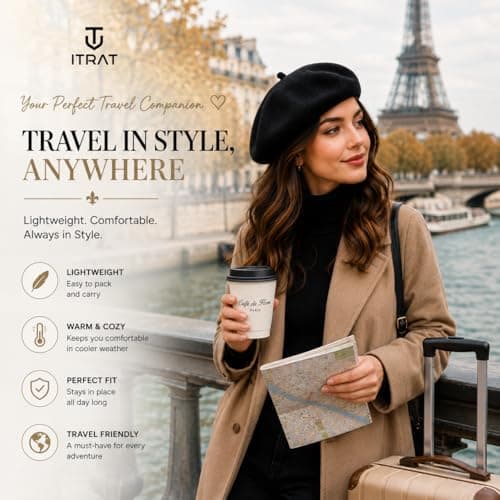 ITRAT Women's Beret Hat – Classic French Style Beret for Women, Soft Warm Wool Blend Ladies Fashion Hat, Elegant Parisian Winter Autumn Cap for Casual, Travel & Everyday Wear (Black) — view 6