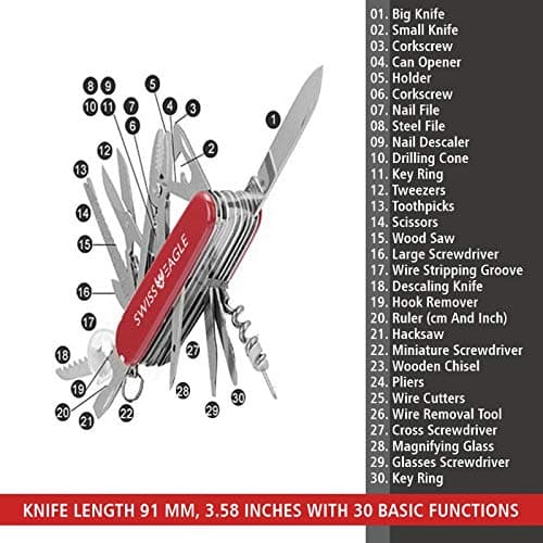 Swiss Eagle Multi-Tool Army Knife - Packs 30 Tools in Your Pocket (Classic Red) — view 4