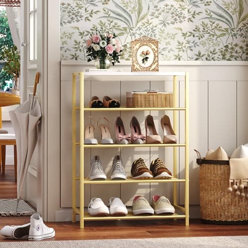 HOME BI 5-Tier Shoe Rack, Metal Shoe Storage Organizer, Modern Shoe Stand, Durable Shoe Shelf for Closet, Hallway, Entryway, Living Room,Gold — view 2