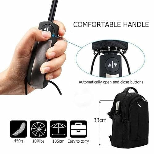 Buystarget Windproof Umbrella Large Stormproof Umbrellas or Men Women Compact Classic Waterproof Canopy Durable Strong 8, 10Ribs Auto Open Rain Sun Travel Business (Black Windproof Auto Open/Close) — view 3