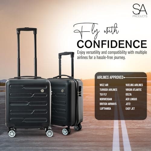 SA Products Cabin Suitcase - 34L Carry On Hard Shell Bag - 45x36x20 - Black — view 5