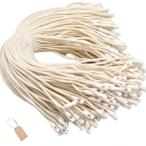 Thick Cotton Hang Tag String with Secure Snap Lock, 300 Pcs Beige Clothes Label Fastener Loops, 20cm Premium Anti Tamper Price Tagging Cord for Luxury Garment Retail, Fashion Boutiques