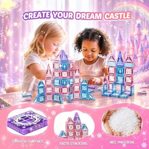 Travel Magnetic Tiles for Kids 43 Pcs, Mini Magnatiles Travel Set Magnet Toys for 3 4 5 6 Year Old Girls Toddler Plane Activities Games Magnetic Blocks Building Birthday Gifts for Girl Princess — view 5