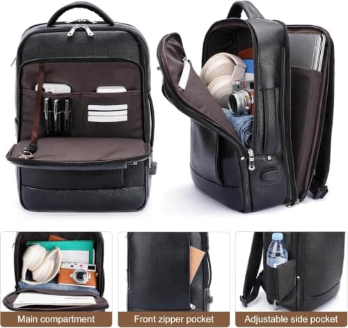 TIDING Genuine Leather Expandable 15.6" Laptop Backpack for Men — view 5