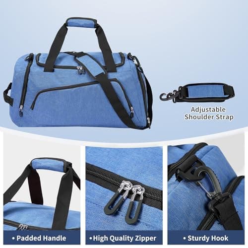 Gym Bag with Shoe Compartment & Wet Pockets for Men/Women,Sports Duffle Bags for Workout/Fitness/Travel (Blue, 20"x11"x11") — view 4