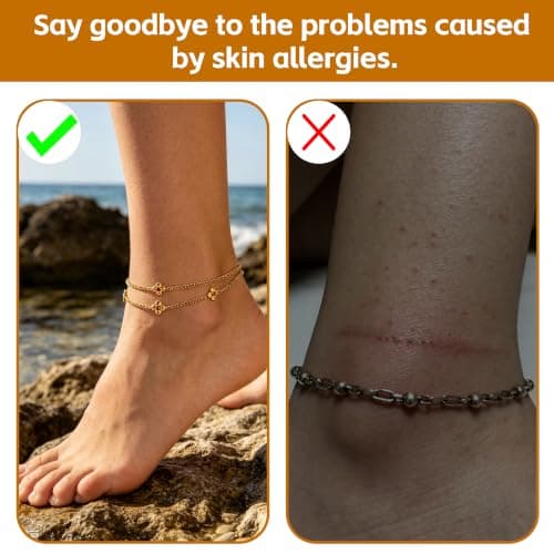 Kovonchy Ankle Bracelets for Women Four Flower Charms Stainless Steel Waterproof Dainty Layered Beach Summer Anklet Jewelry — view 5