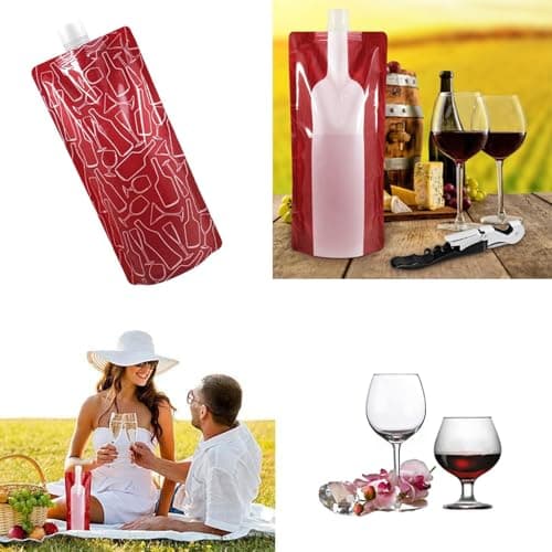 SHANGFENG 4 Pcs Foldable Wine Bag 750ml Portable Drink Pouches Plastic Water Bottle Wine to Go Bag Reusable Plastic Wine Bottle Liquid Leak Proof Flask Holder for Wine Liquor Beverages,Travel — view 5