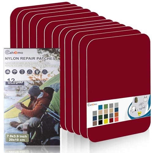Cahomo Nylon Repair Patches 20x10 cm 12 pcs Nylon Repair Tape Nylon Fabric Patch Self Adhesive Outdoor Camping Gear Nylon Repair Kit for Tent, Umbrella, Down Jackets, Sleeping Bag, Knapsack (Red)