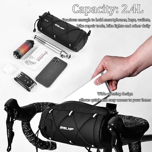 OIENNI 2.4L Waterproof Bike Handlebar Bag, Cycling Front Frame Storage Pouch with Shoulder Strap for Road & Mountain Bicycles — view 2
