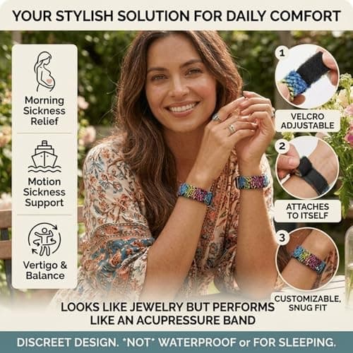 Anti-Nausea Bracelets for Motion Sickness, Stress Relief, and Wellness Support – Adjustable, Stylish, Handcrafted Design, XL 10, Nylon — view 4