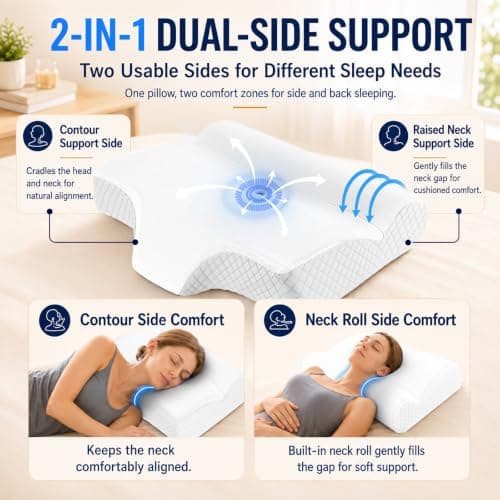 Drifina Orthopedic Cervical Memory Foam Pillow for Neck & Shoulder Pain Relief - Ergonomic Neck Support with Neck Roll, Dual-Height Contour for Side/Back Sleepers, Cooling Washable Pillowcases — view 2