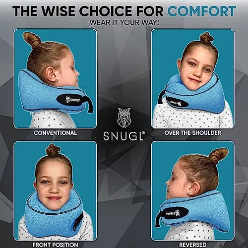 SNUGL Travel Pillow – Memory Foam Neck Pillow for Travel – Support Cushion for Airplane with Carry Bag & Clip - Holiday Essentials for Kids (Coral Blue - Kids) — view 3