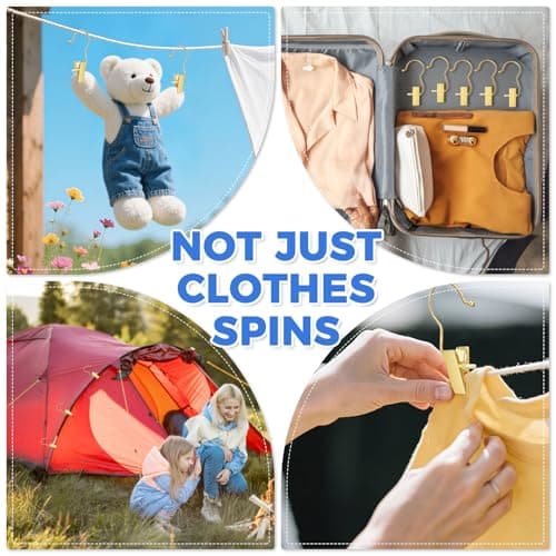 20 Pack Gold Hangers for Closet, Clips Hangers with Hooks, Clothes Pin — view 3
