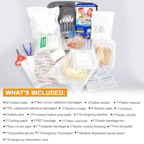First Aid Kit Bag, 98PCS Small Car Emergency Kits Portable Travel Safety First Aid for Camping Hiking Outdoor Sports Home Emergencies — view 2