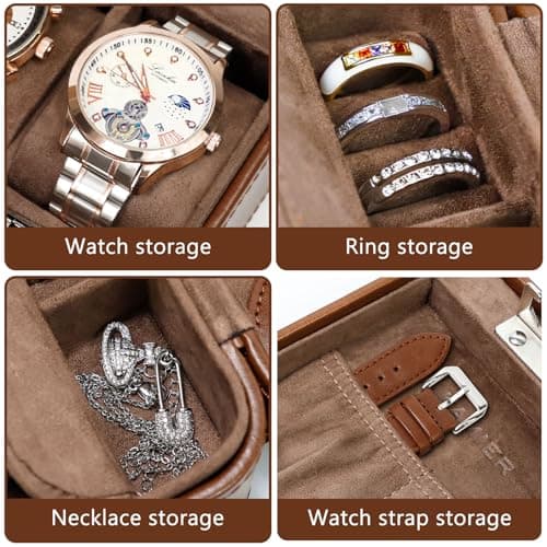 Waterproof 2 Slots PU Leather Watch Travel Case with Combination Lock,Brown — view 3