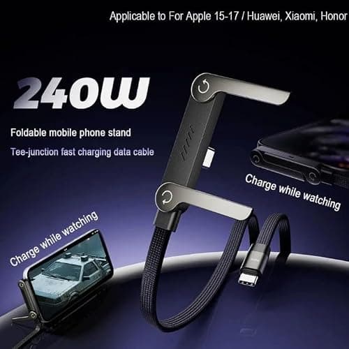 SmartGear 240W Foldable Stand Cable + 65W Ultra-Thin GaN Travel Charger Bundle | Super Fast Charging | Built-In Phone Holder | iPhone 15 16 17, Samsung Galaxy S24 S25 | UK Plug — view 6
