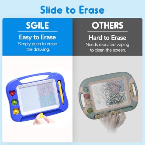 SGILE Toddler Toys for Kids, Toys for 1 2 3 Year Old Girls Boys, Magnetic Drawing Board for Birthday Gift, Etch & Sketch Pad with 3 Stamps, Learning and Educational, Blue — view 6