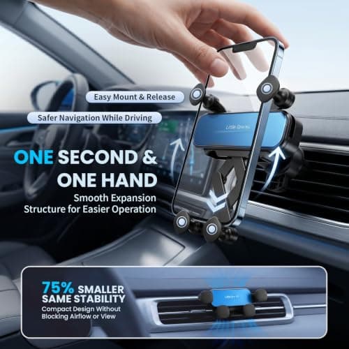 AIYEEN Little One Pro Car Phone Holder for Vent, Mini One-Hand Car Mount with Eagle Clip, Zero Noise Phone Cradle for Car, 360° Rotation Compatible with iPhone Samsung Android 4.7-6.7" (Blue) — view 2