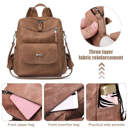 WUGUANSS Women's Fashion Backpack Anti-Theft Lightweight PU Fashion Travel Multipurpose Convertible Purse Shoulder Bag Handbag Waterproof Backpack Gifts for Women Ladies Shoulder Bag — view 4