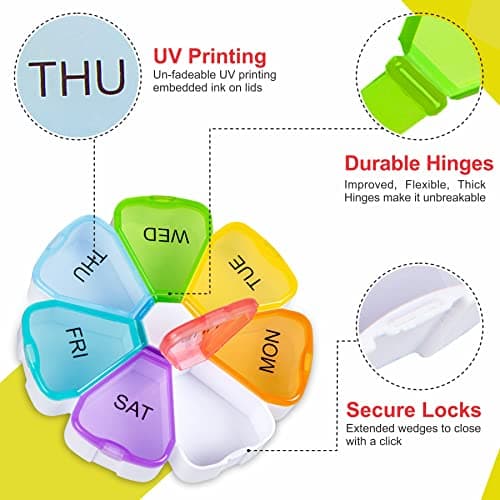 Portable Weekly Pill Box | Easy to Open 7 Day Premium Quality Tablet Box | Travel Pill Case with Snap Shut Lids Design |Tablet Organiser for Vitamins, Supplements & Medicine - Mark Curve — view 3