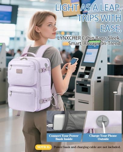 LYNXCHER Ryanair Cabin Bags 40x20x25 Travel Backpack Carry-ons Hand Luggage Bag Small Rucksack Underseat Cabin Size 20L Flight Laptop Bags(Light Purple, S) — view 6