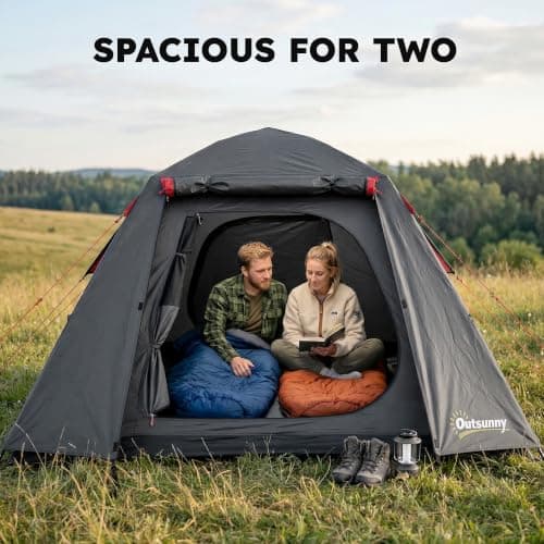 Outsunny Camping Tent 2 Man Dome Tent 3000mm Waterproof Dark Grey & Red — view 3