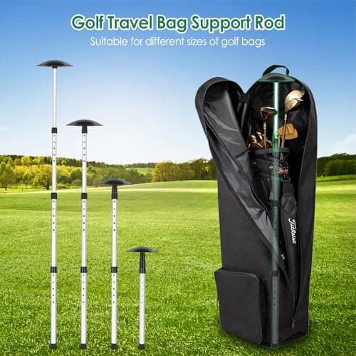 HUIJUTCHEN Golf Travel Bag Support Rod, Sturdy Aluminum Alloy Support System Adjustable Telescopic Pole with Anti-Impact Cover for Golf Club Bag Protection Stiff Arm Golf Bag Accessories — view 2