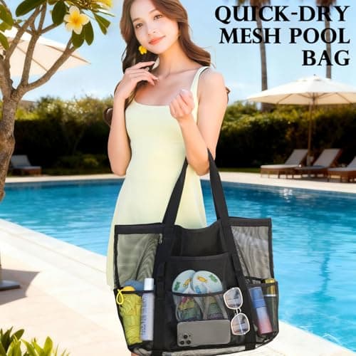 Fammart Large Mesh Beach Bag for Women, Oversized Beach tote Swim Pool Bag — view 2