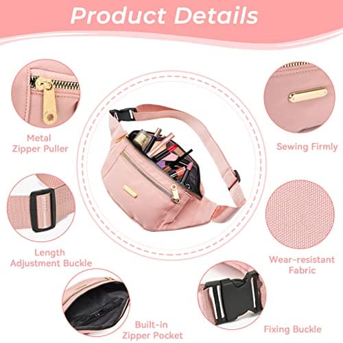 Fanny Pack Fashionable Waist Bag Casual Travel Bum Bag with 3 Zipper Pockets for Women Men Sports Running Hiking Jogging (Pink) — view 4