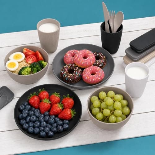 AURALIN Camping Dinnerware Set for 4 41 Pieces Reusable Plastic Canvas Bag — view 6