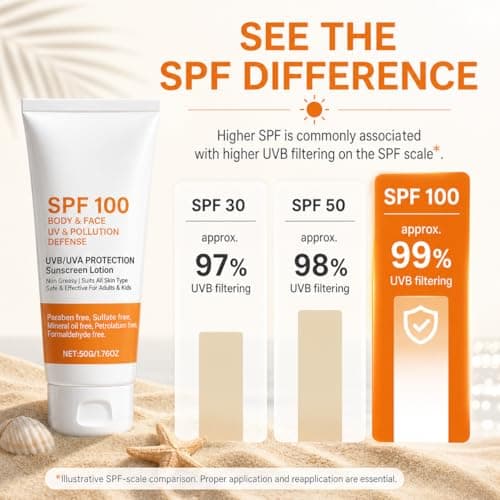SPF 100 Sunscreen Lotion for Body & Face, High Protection Sun Cream, UVA UVB Face Sunscreen, Lightweight Non Greasy Sun Lotion, Daily Moisturising Sun Screen for Men Women Adults — view 6