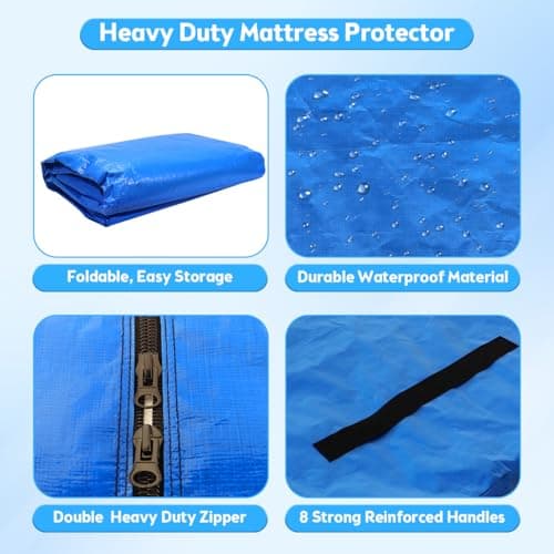 Mattress Bags for Moving and Storage Size (208x160x38cm),Extra Thick Mattress Cover for Moving with 8 Strong Handles & Zipper,Reusable Waterproof Professional Grade Mattress Storage Bag — view 3
