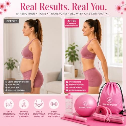 Pilates Equipment Set for Home Workout – 16PCS Fitness Kit with 13'' Pilates Ring, 10'' Exercise Ball & Resistance Bands – Complete Workout Accessories for Women & Beginners,Home Gym Training (Pink) — view 5