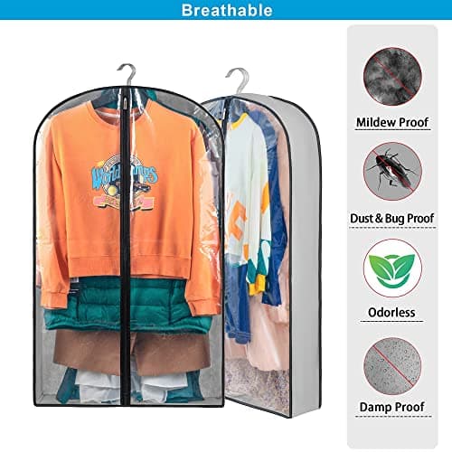 Eindas 4 Pack Clothes Covers with Zip, 40'' (102cm) Garment Bags Storage Gusseted Suit Protector Breathable Hanging Bag Jacket Coat for Wardrobe (4Pack-100CM) — view 3