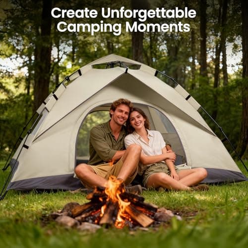 Y.H BLISSHAVEN 3-4 Person Pop-Up Tent – Waterproof & UV Protection Instant Camping Tent for Hiking, Lightweight 215x215x130cm with Easy Setup – Ideal (Beige) — view 3