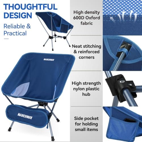 MARCHWAY Lightweight Folding Camping Chair with Spring Lock, Stable Compact Portable for Outdoor Camp, Travel, Beach, Picnic, Festival, Hiking, Backpacking (Dark Blue) — view 5