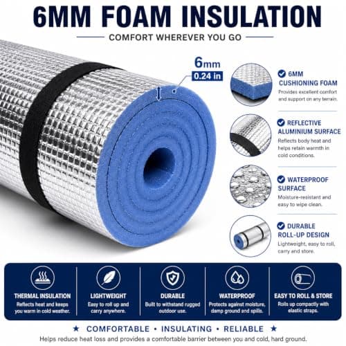DELMAN Camping | WATERPROOF | Rolling Mat for Camping | Outdoor and Indoor activities | Yoga/Exercises Mat |Foam Sleeping Mattress | Thermal Insulated | Aluminium Foil — view 2