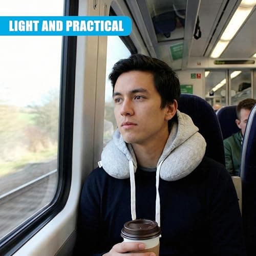 GEEZY Travel Pillow Soft Comfortable Hooded U Shape Airplane Neck Pillow, Head & Neck Support Sleeping Rest Cushion Compact & Lightweight Car Train Pillow — view 5