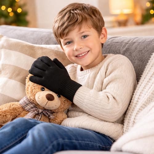 WickedFun Kids 6/12 Pairs Winter Magic Gloves, Boys & Girls Soft Warm Cozy Stretch Full Finger Knit Gloves For Cold Weather School Use, Outdoor Play, Cycling & Travel – Age 4–10, (Pack Of 6 - Black) — view 2