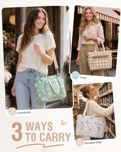 Kasgo Corduroy Tote Bag for Women, 15.6" Laptop Work Bag, Khaki Checkered — view 2
