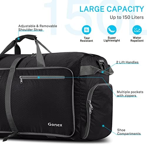 Gonex Foldable Travel Duffle Bag, 150L Lightweight with Shoe Compartment — view 2