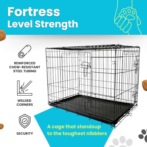 Straame Folding Dog Crate 30 Inch, 78x46x53cm Black Metal Pet Cage, 2 Doors — view 3