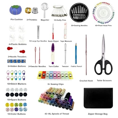 HYHJMISTY Sewing kit, Needle and Thread Kit for Sewing, 186 Pcs Sewing Accessories for Travel, Home, School and DIY Gift, Needles, Scissors, 43XL Thread Spools — view 2