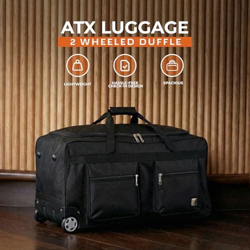ATX Luggage 40" Jumbo Wheeled Duffle Bag Lightweight Rolling Wheels Suitcase Extra Durable Holdall for Sports Travel and Cargo | Black — view 4